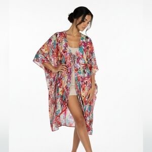 Colorful Floral Kimono OS NWOT